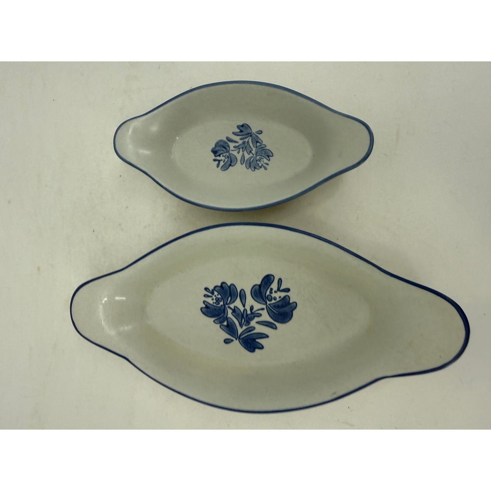 2 Pfaltzgraff Yorktowne Oval Bakers USA Blue Stoneware 8oz & 22oz Au Gratin